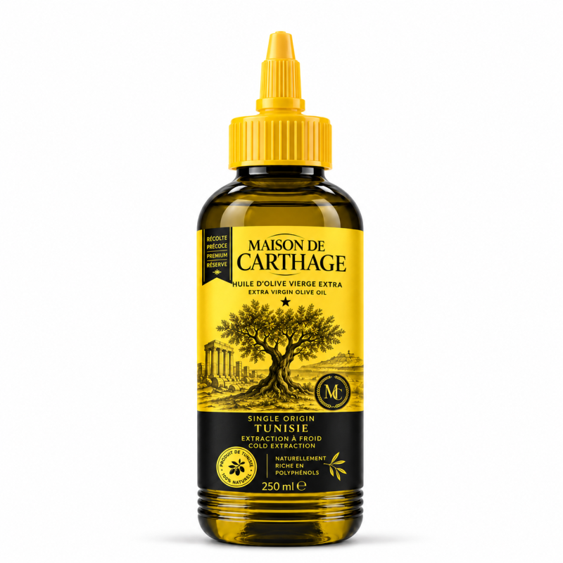 Bouteille Maison de Carthage 250 ml huile d'olive vierge extra avec bec verseur