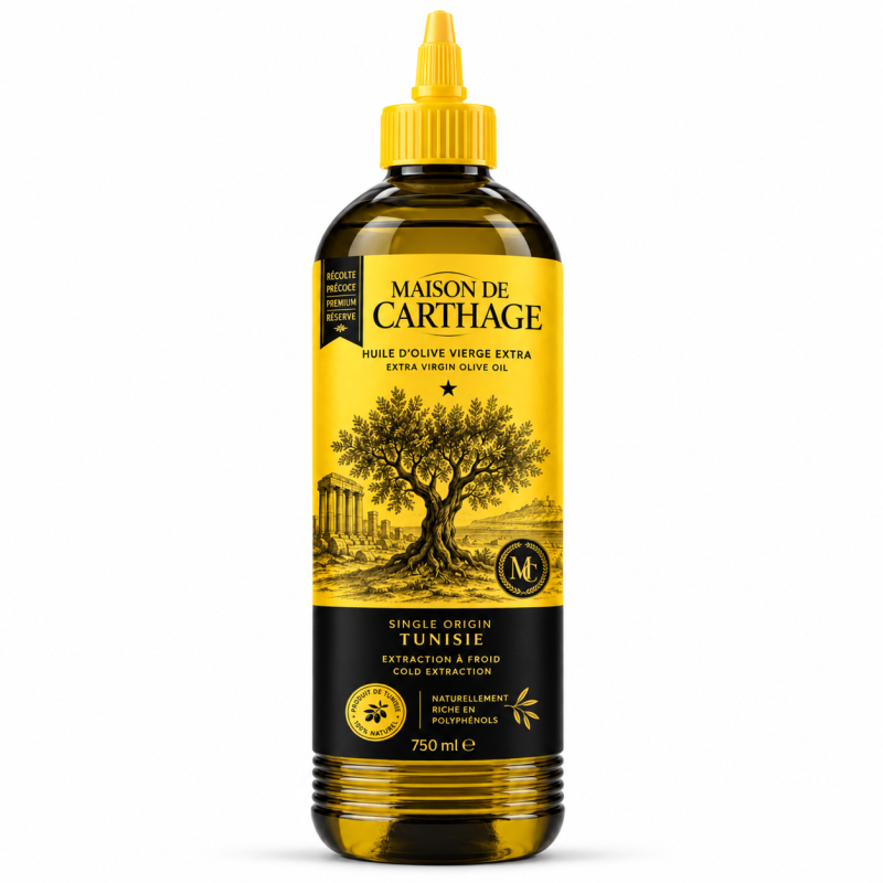 Bouteille Maison de Carthage 750 ml huile d'olive vierge extra avec bec verseur